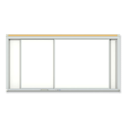 Horizontal Sliding Porcelain Magnetic Whiteboard, 144 X 48, White Surface, Satin Aluminum Frame, Ships In 7-10 Business Days