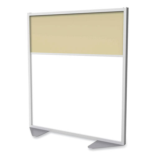 Floor Partition With Aluminum Frame And 2 Split Panel Infill, 48.06 X 2.04 X 53.86, White/carmel, Ships In 7-10 Business Days