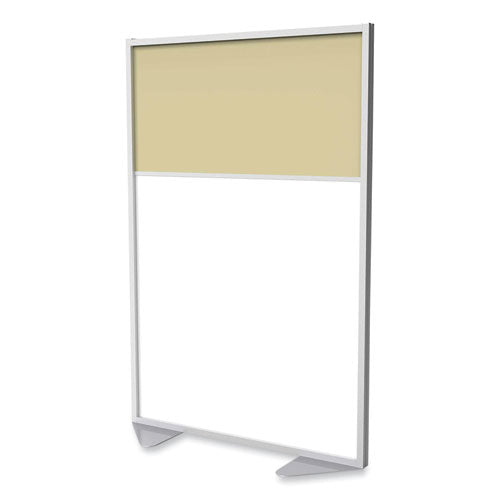 Floor Partition With Aluminum Frame And 2 Split Panel Infill, 48.06 X 2.04 X 71.86, White/carmel, Ships In 7-10 Business Days