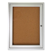 1 Door Enclosed Natural Cork Bulletin Board With Satin Aluminum Frame, 18 X 24, Tan Surface, Ships In 7-10 Business Days