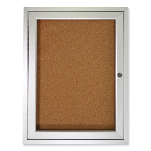 1 Door Enclosed Natural Cork Bulletin Board With Satin Aluminum Frame, 18 X 24, Tan Surface, Ships In 7-10 Business Days