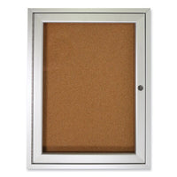 1 Door Enclosed Natural Cork Bulletin Board With Satin Aluminum Frame, 30 X 36, Tan Surface, Ships In 7-10 Business Days