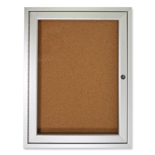 1 Door Enclosed Natural Cork Bulletin Board With Satin Aluminum Frame, 30 X 36, Tan Surface, Ships In 7-10 Business Days