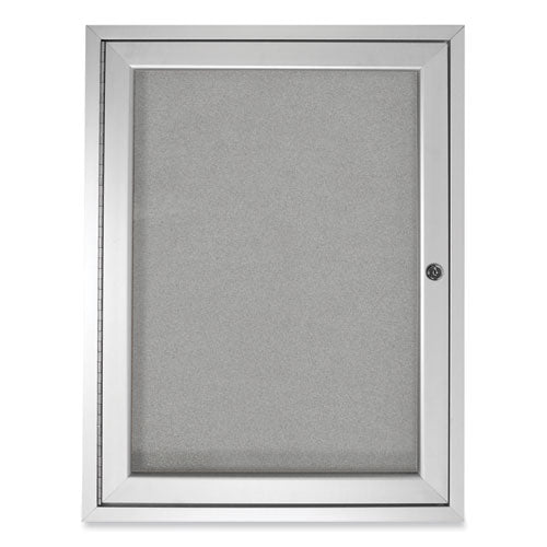 1 Door Enclosed Vinyl Bulletin Board With Satin Aluminum Frame, 36 X 36, Silver Surface, Ships In 7-10 Business Days