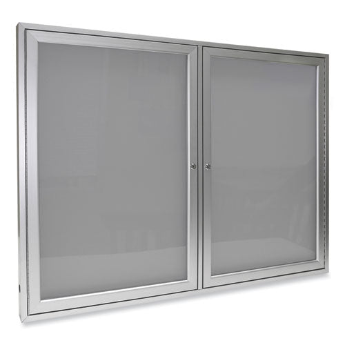 2 Door Enclosed Vinyl Bulletin Board With Satin Aluminum Frame, 48 X 36, Silver Surface, Ships In 7-10 Business Days