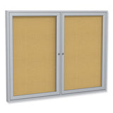 2 Door Enclosed Natural Cork Bulletin Board With Satin Aluminum Frame, 60 X 36, Tan Surface, Ships In 7-10 Business Days