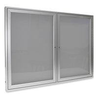 2 Door Enclosed Vinyl Bulletin Board With Satin Aluminum Frame, 60 X 36, Silver Surface, Ships In 7-10 Business Days