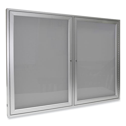 2 Door Enclosed Vinyl Bulletin Board With Satin Aluminum Frame, 60 X 48, Silver Surface, Ships In 7-10 Business Days