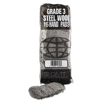 Industrial-quality Steel Wool Hand Pad, #3 Medium, 16-pack, 192-carton