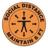 Slip-gard Social Distance Floor Signs, 12" Circle, "social Distance Maintain 6 Ft", Footprint, Orange, 25-pack