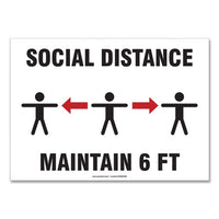 Social Distance Signs, Wall, 10 X 7, "social Distance Maintain 6 Ft", 3 Humans-arrows, White, 10-pack