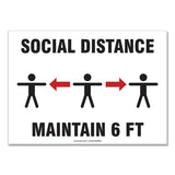 Social Distance Signs, Wall, 14 X 10, "social Distance Maintain 6 Ft", 3 Humans-arrows, White, 10-pack