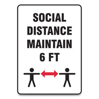 Social Distance Signs, Wall, 7 X 10, "social Distance Maintain 6 Ft", 2 Humans-arrows, White, 10-pack