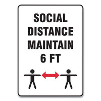 Social Distance Signs, Wall, 10 X 14, "social Distance Maintain 6 Ft", 2 Humans-arrows, White, 10-pack