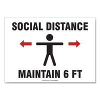 Social Distance Signs, Wall, 7 X 10, Customers And Employees Distancing, Humans-arrows, Red-white, 10-pack