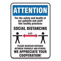 Social Distance Signs, Wall, 7 X 10, Patients And Staff Social Distancing, Humans-arrows, Blue-white, 10-pack