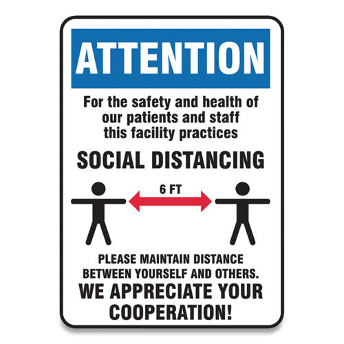 Social Distance Signs, Wall, 7 X 10, Patients And Staff Social Distancing, Humans-arrows, Blue-white, 10-pack