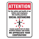 Social Distance Signs, Wall, 10 X 14, Visitors And Employees Distancing, Humans-arrows, Red-white, 10-pack