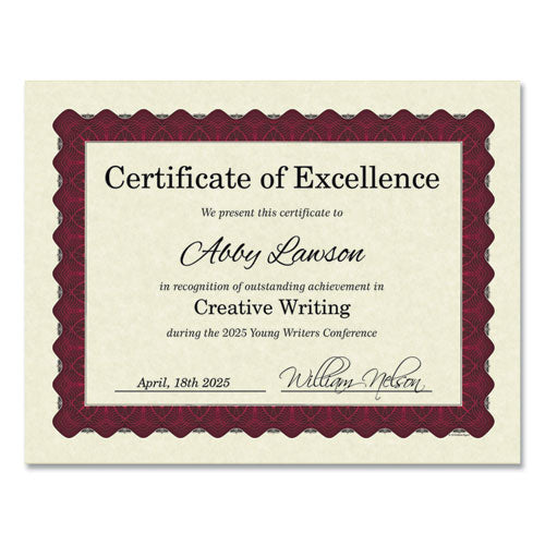 Metallic Border Certificates, 11 X 8.5, Ivory-red, 100-pack
