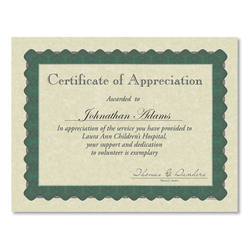 Metallic Border Certificates, 11 x 8.5, Ivory/Green with Green Border, 100/Pack Metallic Border Certificates, 11 x 8.5, Ivory/Green with Green Border, 100/Pack