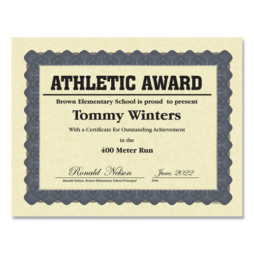 Metallic Border Certificates, 11 X 8.5, Ivory-blue, 100-pack