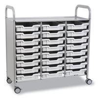 Callero Plus Treble Column Trolley Set 03, Metal, 1 Shelf, 24 F1 Shallow Bins, 40.6" X 17.3" X 41.5", Silver/light Gray