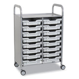 Callero Plus Double Column Trolley Set 05, Metal, 1 Shelf, 16 F1 Shallow Bins, 27.4" X 17.3" X 41.5", Silver/light Gray
