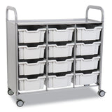 Callero Plus Treble Column Trolley Set 13, Metal, 1 Shelf, 12 F2 Deep Bins, 40.6" X 17.3" X 41.5", Silver/light Gray