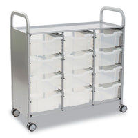 Callero Plus Treble Column Trolley Set 13, Metal, 1 Shelf, 12 F2 Deep Bins, 40.6" X 17.3" X 41.5", Silver/translucent Frost