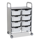 Callero Plus Double Column Trolley Set 13, Metal, 1 Shelf, 8 F2 Deep Bins, 27.4" X 17.3" X 41.5", Silver/light Gray