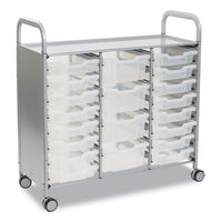 Callero Plus Treble Column Trolley Set 17, Metal, 1 Shelf, 16 F1 Bins, 4 F2 Bins, 40.6" X 17.3" X 41.5", Silver/trans Frost