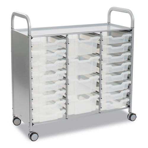 Callero Plus Treble Column Trolley Set 17, Metal, 1 Shelf, 16 F1 Bins, 4 F2 Bins, 40.6" X 17.3" X 41.5", Silver/trans Frost