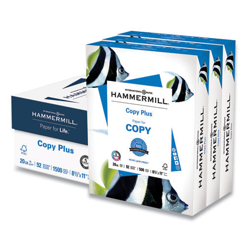 Copy Plus Print Paper, 92 Bright, 20 Lb, 8.5 X 11, White, 500 Sheets-ream, 3 Reams-carton