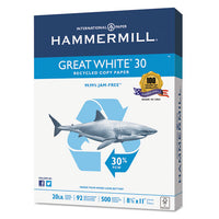 Great White 30 Recycled Print Paper, 92 Bright, 20lb, 8.5 X 11, White, 500 Sheets-ream, 5 Reams-carton