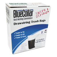 Drawstring Trash Bags, 13 Gal, 0.8 Mil, 24" X 28", White, 80-box