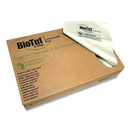 Biotuf Compostable Can Liners, 30 To 33 Gal, 0.9 Mil, 33" X 39", Light Green, 25-roll, 8 Rolls-carton
