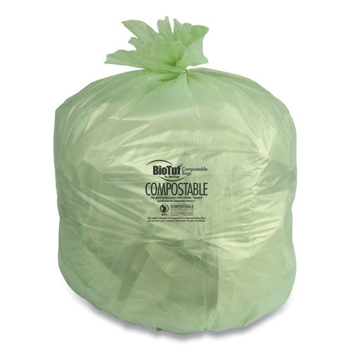 Biotuf Compostable Can Liners, 48 Gal, 0.8 Mil, 42" X 48", Green, 125-cartom