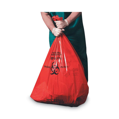 Healthcare Pre-printed High-density Can Liners, Infectious Waste: Biohazard, 30-33 Gal, 0.55 Mil, 33 X 40, Red, 250-carton