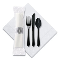 Caterwrap Cater To Go Express Cutlery Kit, Fork-knife-spoon-napkin, Black, 100-carton