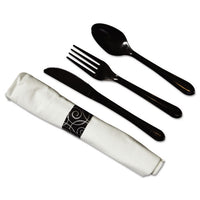 Caterwrap Heavyweight Cutlery Combo, Fork-spoon-knife-napkin, Black, 100-carton