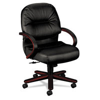 Pillow-soft 2190 Managerial Mid-back Chair, Supports 250 Lb, 16.75" To 21.25" Seat Height, Burgundy Seat-back, Mahogany Base