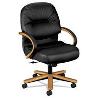 Pillow-soft 2190 Managerial Mid-back Chair, Supports 250 Lb, 16.75" To 21.25" Seat Height, Burgundy Seat-back, Mahogany Base