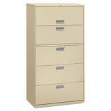 600 Series Five-drawer Lateral File, 36w X 18d X 64.25h, Putty