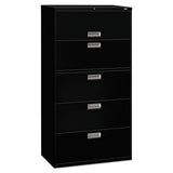 600 Series Five-drawer Lateral File, 36w X 18d X 64.25h, Black