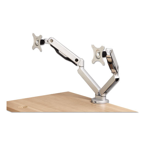 Dual Monitor Arm W/usb, 21" Monitors, 360 Deg Rotation/pan,+15 Deg/-85 Deg Tilt, Silver, Up To 19.8lb, Ships In 7-10 Bus Days