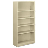 Metal Bookcase, Five-shelf, 34-1-2w X 12-5-8d X 71h, Putty