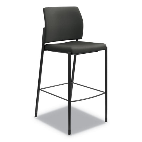 Accommodate Series Cafe Stool With Fixed Arms, Supports Up To 300 Lb, 30" Seat Height, Navy Seat-back, Black Base