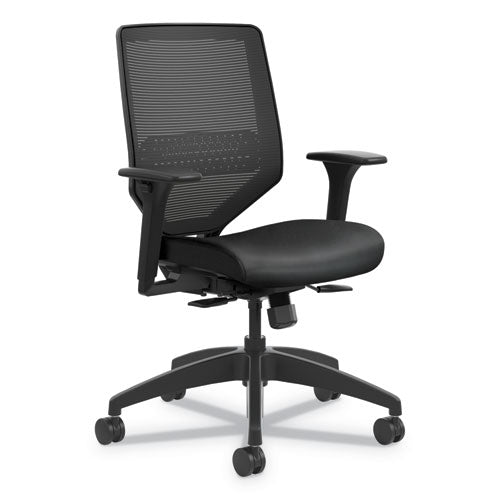 Solve Series Mesh Back Task Chair, Supports Up To 300 Lb, 18" To 23" Seat Height, Meadow Seat, Charcoal Back, Black Base