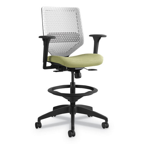 Solve Series Reactiv Back Task Stool, Supports Up To 300 Lb, 23" To 33" Seat Height, Putty Seat, Charcoal Back, Black Base