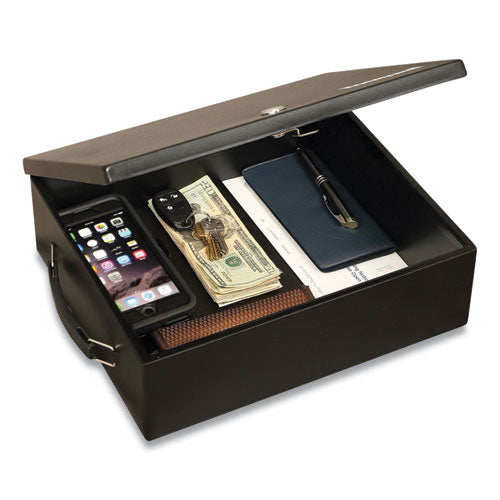Large Cash Management Box, Keylock, 11 X 14.3 X 4.3, Steel, Black